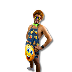 Funny Emoji Apron | Smiley Face Towel with Dangling Eggplant | Gag Kitchen Gift for Men & Women | Hilarious BBQ Costume Apron
