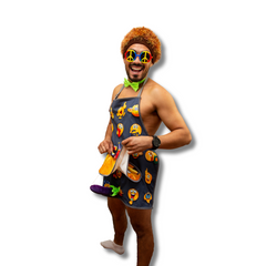 Funny Emoji Apron | Smiley Face Towel with Dangling Eggplant | Gag Kitchen Gift for Men & Women | Hilarious BBQ Costume Apron