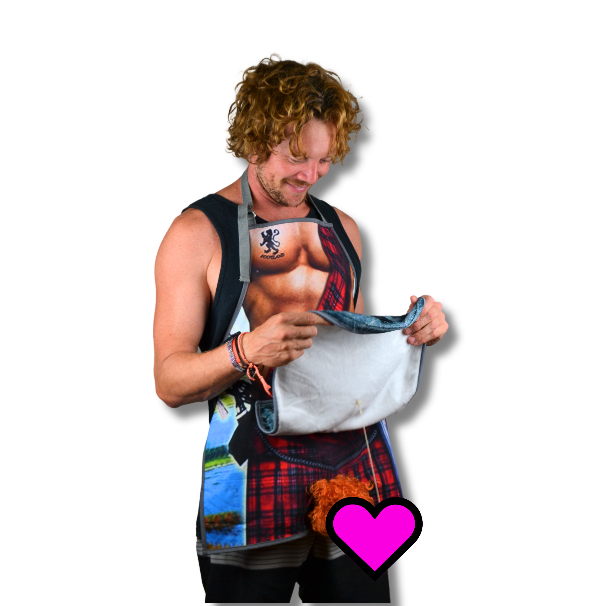 The Scotsman Apron | Funny Scottish BBQ Costume with Sporran Towel & Hidden Highland Surprise | Novelty Gag Gift for Men | Tartan Kilt Apron