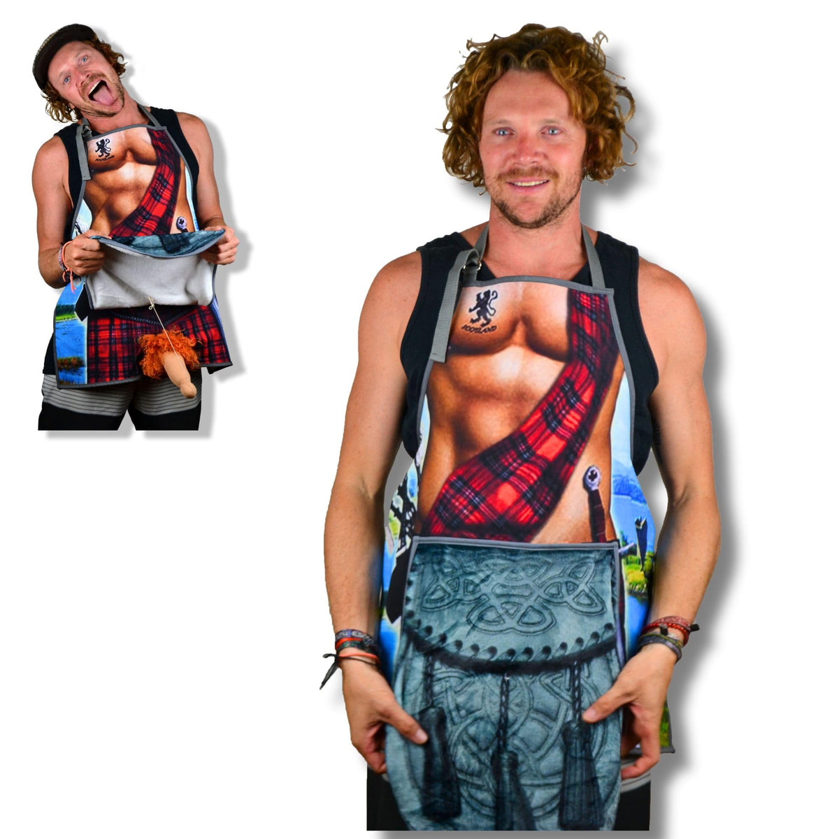 Cheeky Geeky “Scottish” Funny Aprons for Women & Men – Durable Party Chef Apron with Plush Surprise, Hilarious French Maid, Waterproof & Adjustable Kitchen, Work, Painting & BBQ Apron